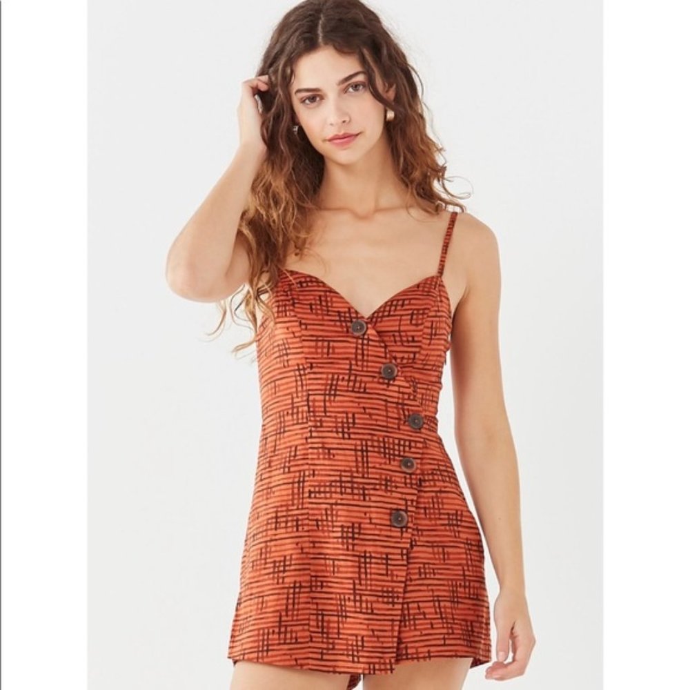 UO Dasha Button-Down Wrap Romper